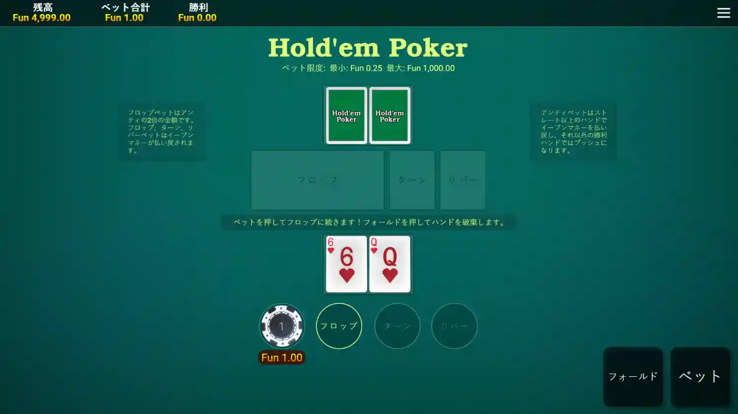 ベット：フォールド