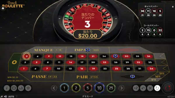 ルーレットのゲーム画面